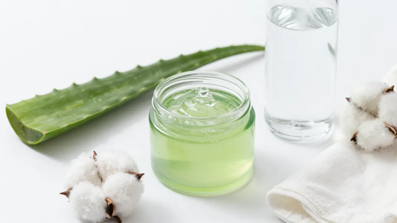 Aloe vera gel a voda jako prostředky pro hydrataci a hojení pleti