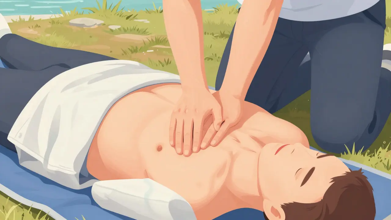Provádění kardiopulmonální resuscitace na břehu
