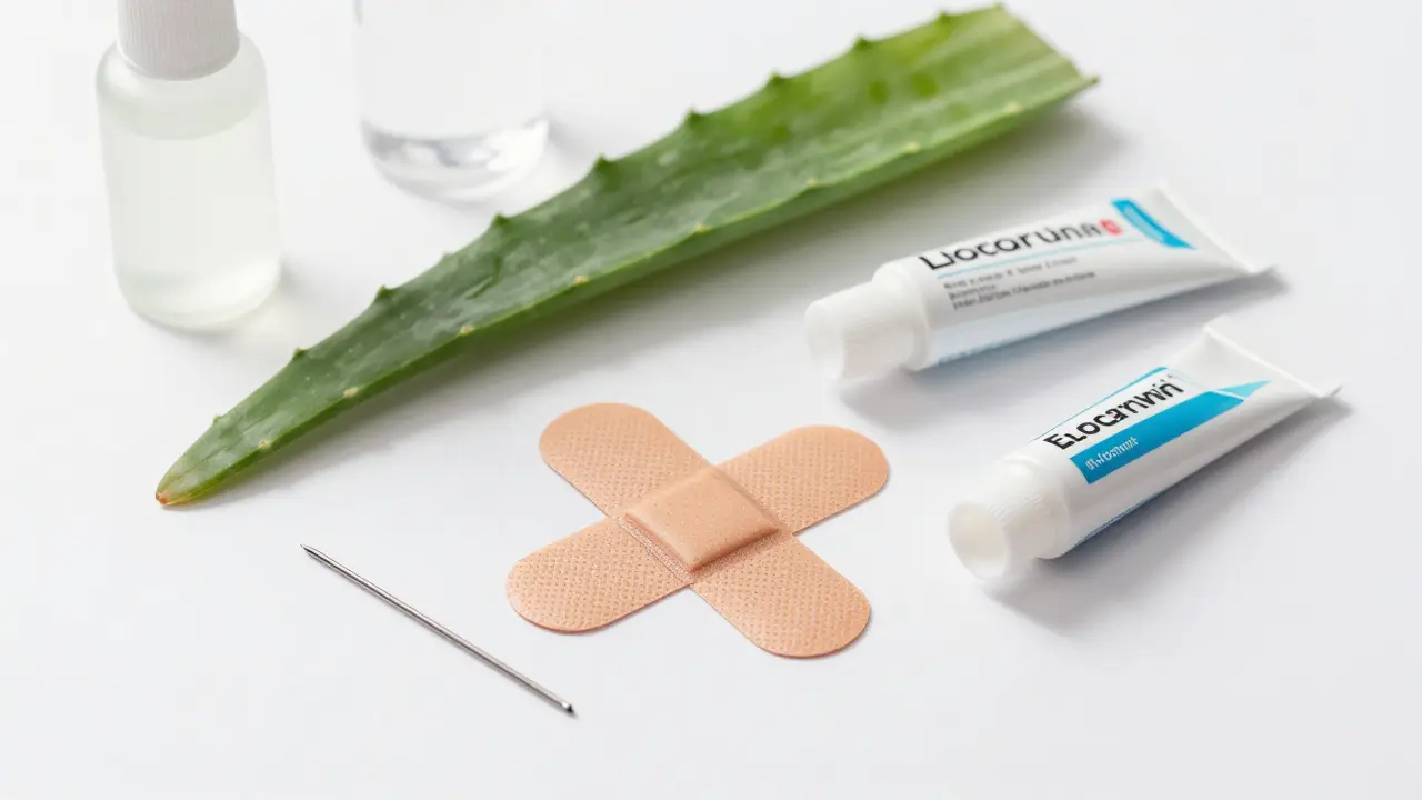 Hydrokolloidová náplast, aloe gel a masti pro ošetření puchýřů